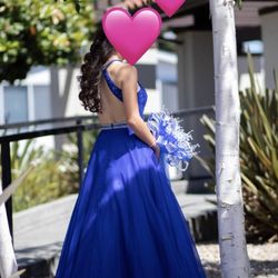 Elegant Royal Blue  & Silver Dazzling Dress 