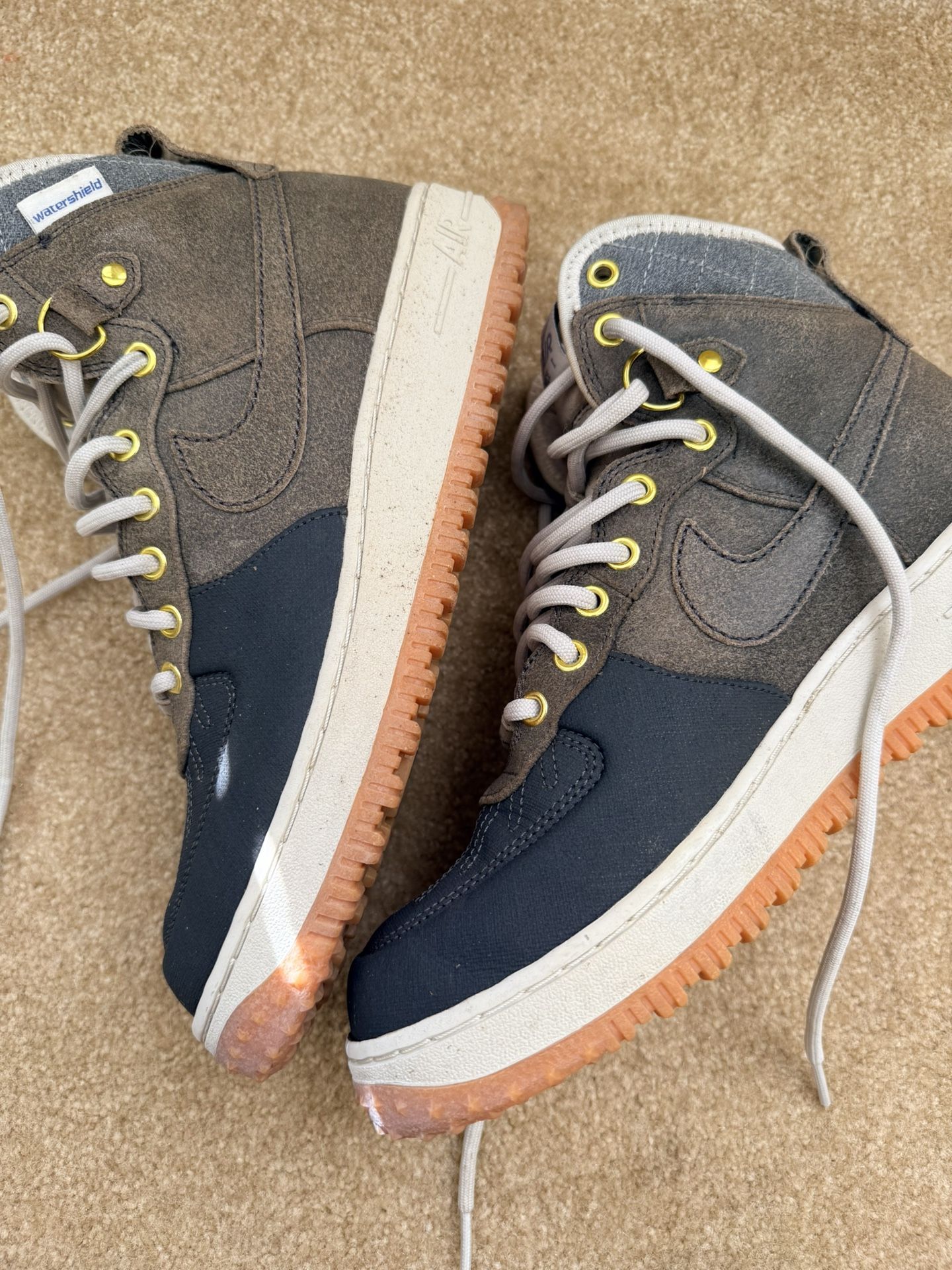 Nike Air Force 1 Duckboot (Model 444745-005) – Men’s Size 9, Anthracite (Dark Gray with Gray/Blue Accents), Made Sep 2012, Very Lightly Used