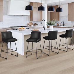 4X Lue Bona Black 26” Swivel Faux Leather Barstools 