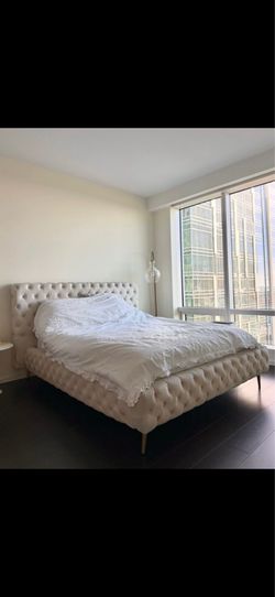 Queen Size Frame, Matress, Pillow, Sheets (ALL )