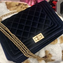 Navy Blue Purse Gold Chain 