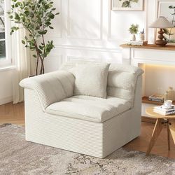 44" Cloud Sectional Couch with Single Arm, Modern Compressed Sofa, Comfy Sleeper Sofa, Corduroy Upholstered Couches for Small Space/Apartmen