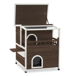 Brown Or Gray fir wood Cat house New In box Requires assembly 0509