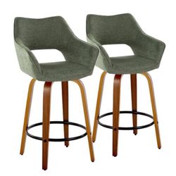 Mustang 26.5” Counter Stools – Set of 2 (Walnut Wood + Green Fabric) ✨