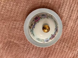 Vintage Hand-Painted Porcelain Pansy Powder Jar