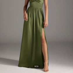 Stretch Satin Bridesmaid Dress Olive Green Azazie A10