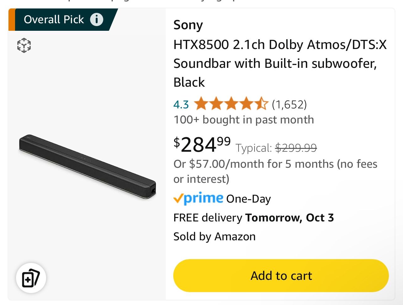 Sony HTX8500 2.1ch Dolby Atmos/DTS:X Soundbar with Built-in 