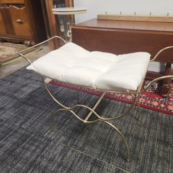 MCM Brass Vanity Bench Stoll w/ Padded Seat