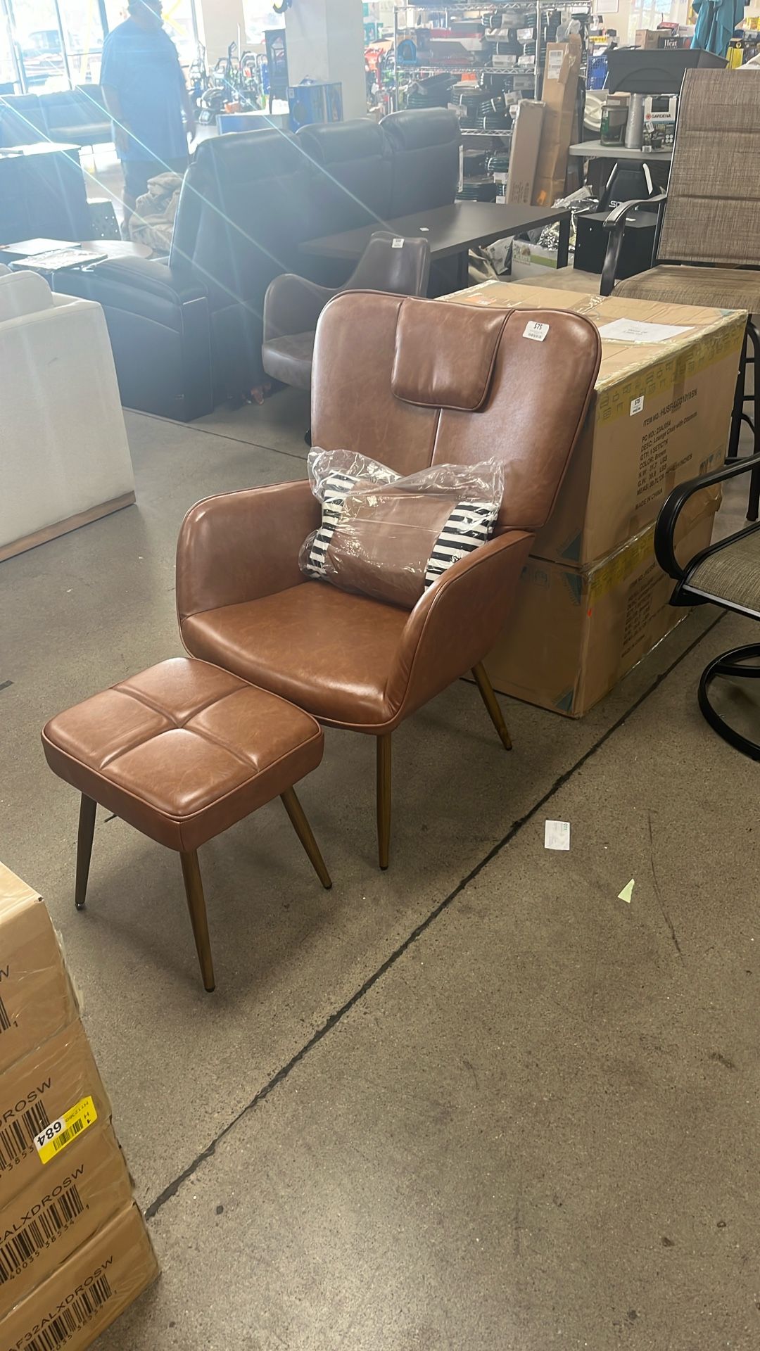 Jodyne Faux Leather Wingback Accent Chairs With Ottoman