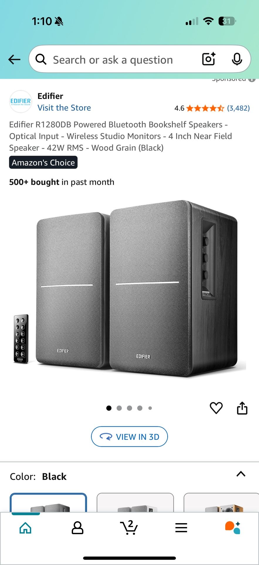 Edifier R1280DB Powered Bluetooth Bookshelf Speakers Optical Input Wireless  Studio Monitors Inch Near Field Speaker 42W RMS Wood Grain (Bl