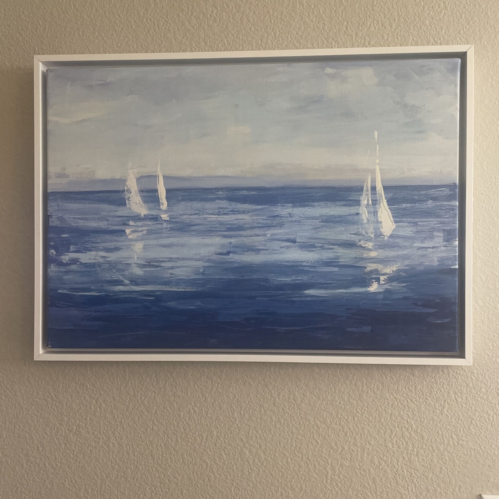Framed Blue And White Sail Artwork