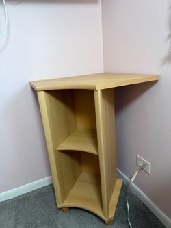 Light Wood Corner Desk with Shelves