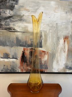 Vintage LE Smith Amber Swung Glass Vase 38" Smoothie Floor Vase Mid Century MCM