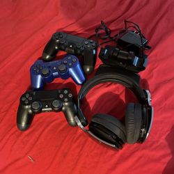 PS4 Controller, Doc And Sony Bluetooth Headset