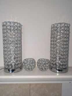 2 Crystal Bead Lamps and candle holders