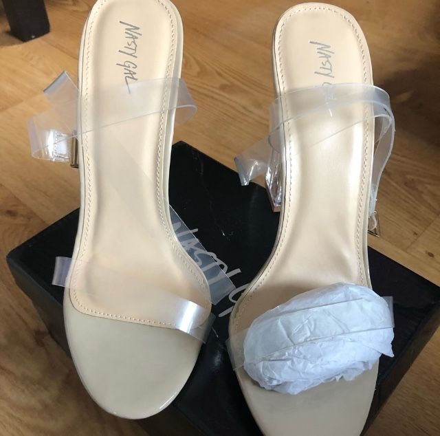 Nasty Gal Nude Clear Acrylic Block Heels