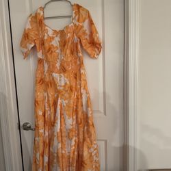 INC International Concepts Orange Floral Maxi Dress size large