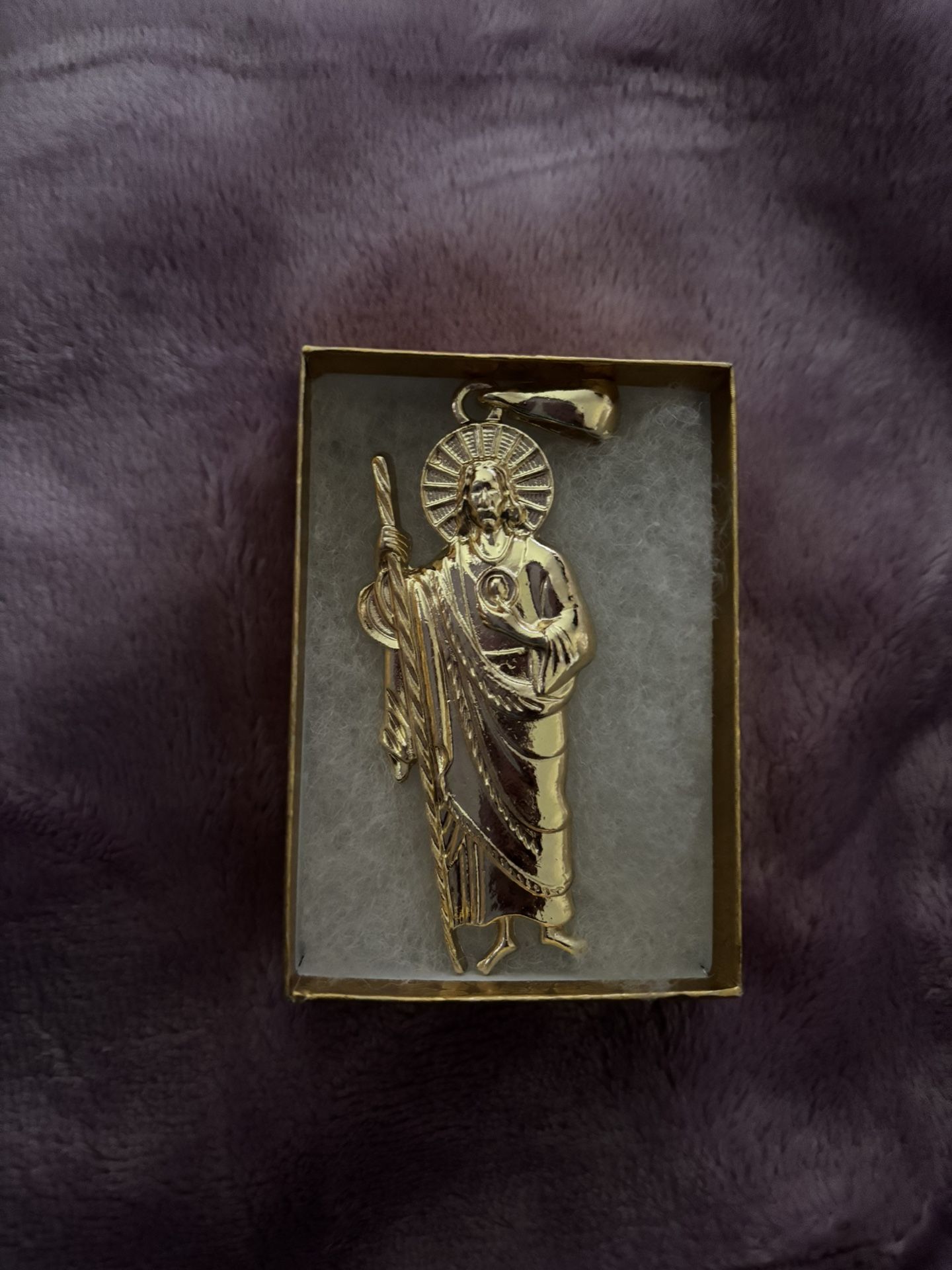 14 K Big Gold Plated San Judas Tadeo Pendant (Very Detailed)