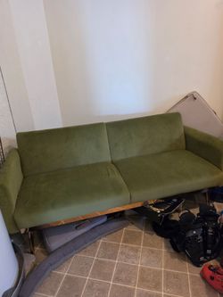 Green velvet couch