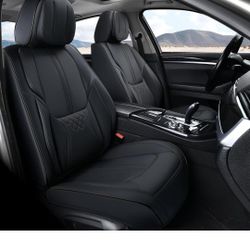 BWTJF Black Car Seat Covers for Front Seat, Universal Seat Covers for Cars, Waterproof Leather Auto Seat Protectors Car Interior Accessories