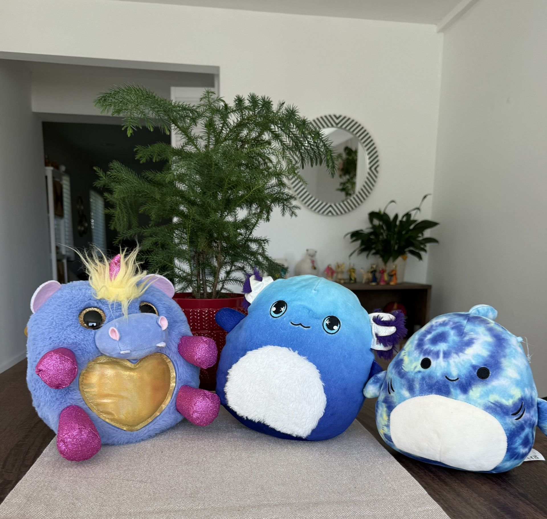 Set of 3 Squishmallow-Style Plush Toys – Unicorn, Axolotl & Tie-Dye