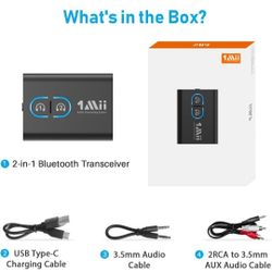 1Mii ML300 2 in 1 Low Latency Home Stereo Bluetooth 5.0 Transmitter Receiver Open Box Wireless Audio Adapter. 3.5mm AUX/2RCA, Bluetooth 5.3, 2-in-1 Bl