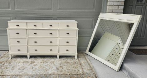 Gorgeous 12-Drawer Wooden Dresser and Matching Mirror