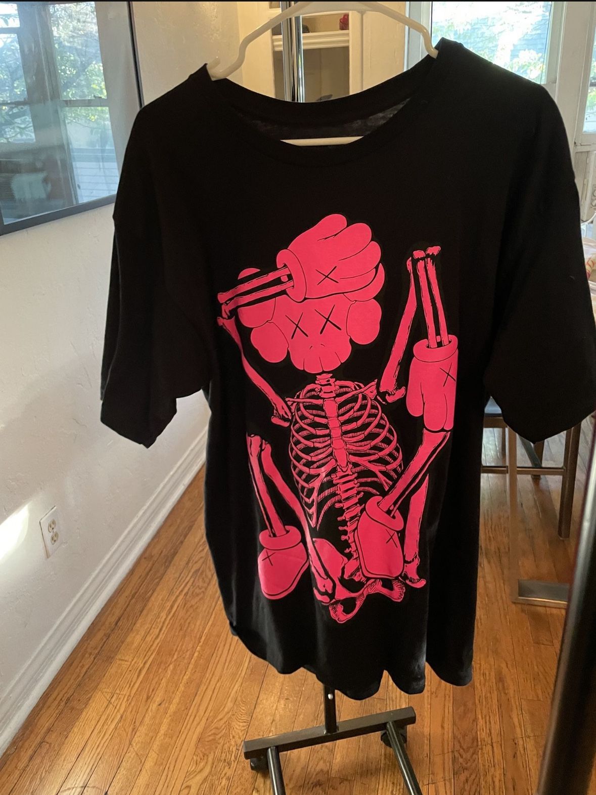 KAWS Skeleton New Fiction Pink Tee Shirt Size Large