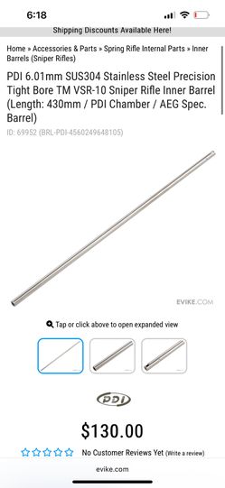 PDI 6.01mm SUS304 Stainless Steel Precision Tight Bore TM VSR-10 Sniper Rifle Inner Barrel (Length: 430mm / PDI Chamber / AEG Spec. Barrel)
