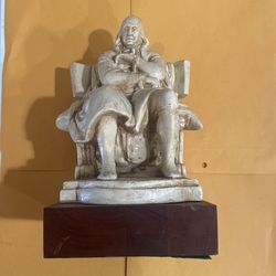  Massive Bruce Fox Benjamin Franklin Plaster Bookend Wood Base Statue.