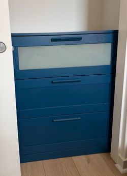 Blue Dresser with Frosted Glass Drawer