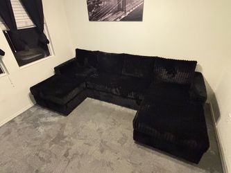 Black Corduroy U-Shape Sectional Sofa