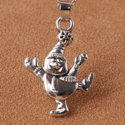 Vintage Style Silver Tone Happy Snowman Necklace 