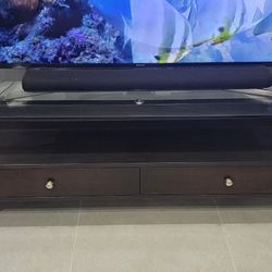Leather and wood Glass Top TV Stand Media Console or coffee table.
