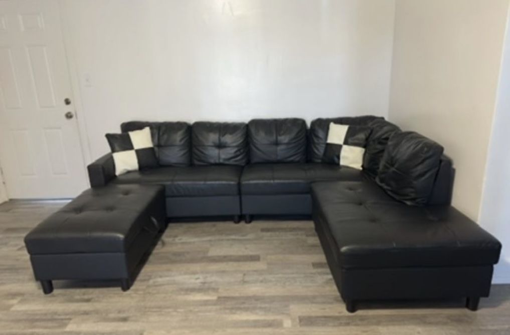 Faux Leather Sectional Couch