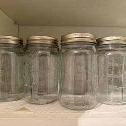 12 Glass Mason Jars with Lids (Measurement Markings) – Great Condition