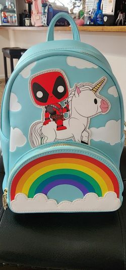 Loungefly Marvel Pop! Deadpool 30th Anniversary Unicorn Rainbow Mini Backpack New