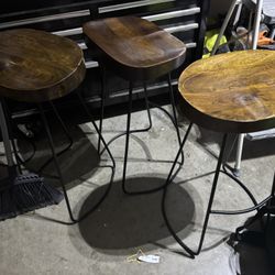 3 Wooden And Metal Barstools 