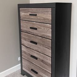 Distressed Wood 5 Drawer Tall Dresser