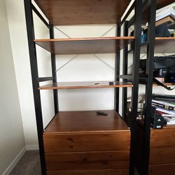 Tall Oak Bookcases With Drawers (Pair)