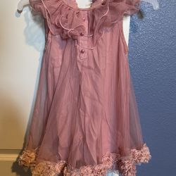 Peach Color Toddlers /girls Dress Wth Flowers
