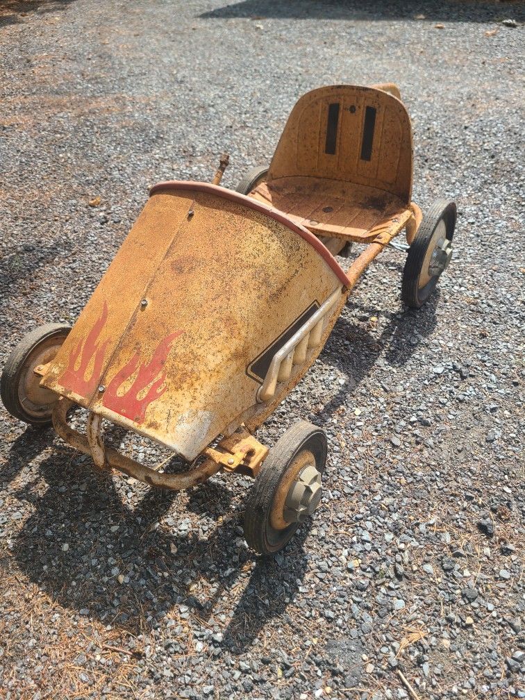 Vintage Metal Race Car Pedal Car