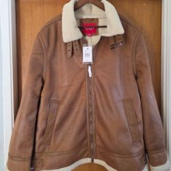 Men's Guess Jacket Vegan Suede Leather Brown Sherpa XL New chamarra Buckle Neck

Pilot Aviator

