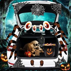 Trunk or Treat Car Decorations Kit, Large Halloween Spider Decorations for Car & SUV, Outside Garage Archway Door Haunted House Car Stickers Home Part