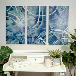 3 pc. Set Modern Canvas Wall Art  - 40"total width x24"h -  CASH ONLY, PICKUP ONLY -  print on canvas gallery wrapped,  pictures, paintings