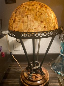 Maitland Smith Tessilated Tortoise Shell Lamp Bronze Lion Motiff