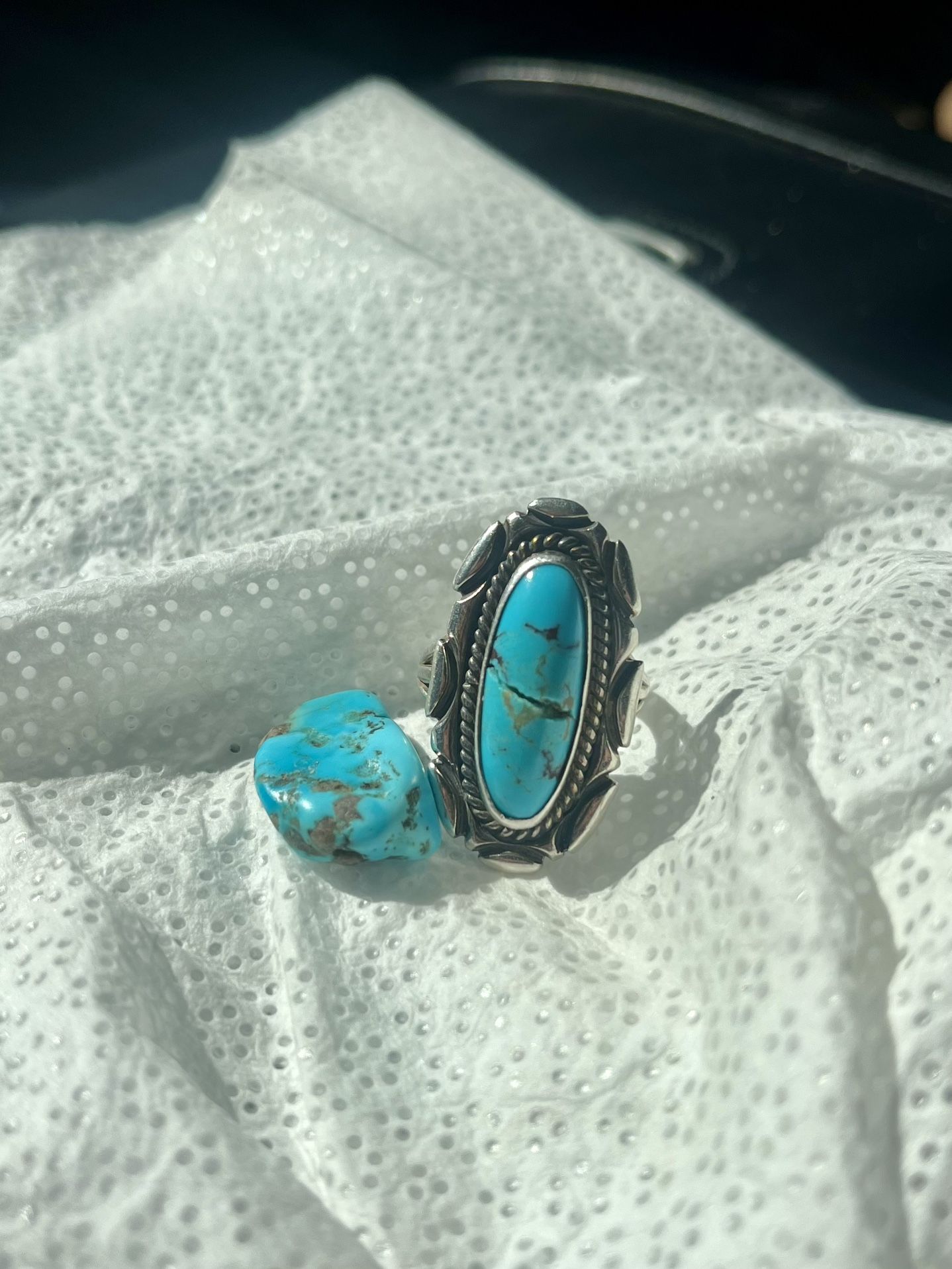 Genuine Turquoise And Jason Lee Sterling Silver + Raw Turquoise
