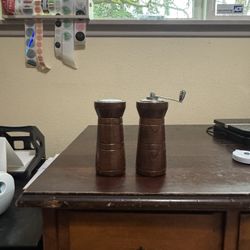 Vintage Wooden Salt Shaker And Pepper Grinder 