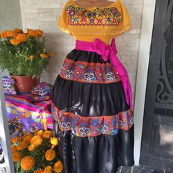 Catrina Mexican Embroidered Dress Vestido Mexicano Dia De Muertos