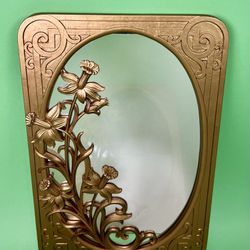 Vintage 70s Gold Art Nouveau Mirror